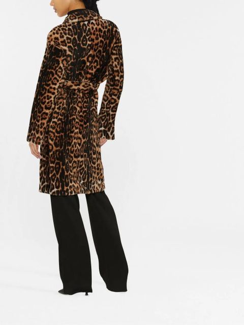 Yves Salomon leopard print belted coat - Brown