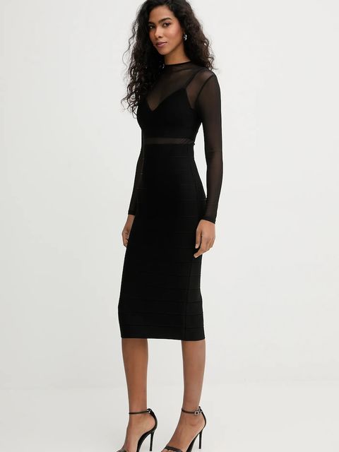 Herve Leger sukienka Noelle kolor czarny midi dopasowana HLS8551011 - zdjęcie produktu nr 2