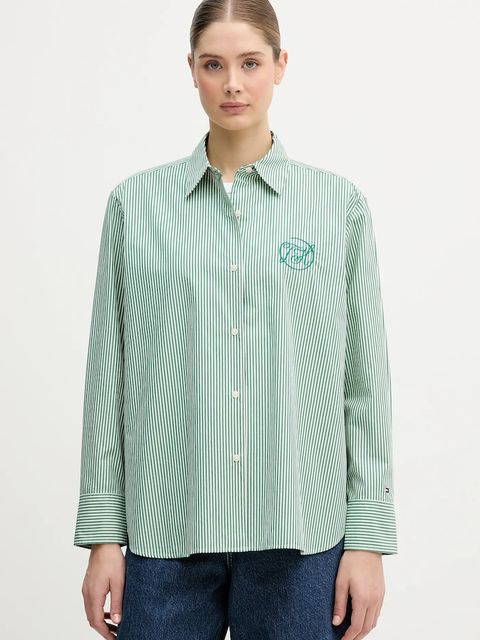 Tommy Hilfiger koszula bawełniana damska kolor zielony relaxed z kołnierzykiem klasycznym WW0WW48190 - zdjęcie produktu nr 1