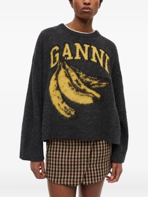 GANNI intarsia-logo jumper - Grey - zdjęcie produktu nr 2