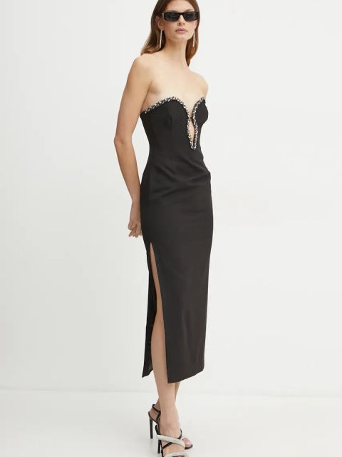 Bardot sukienka ELENI kolor czarny maxi dopasowana 58778DB1
