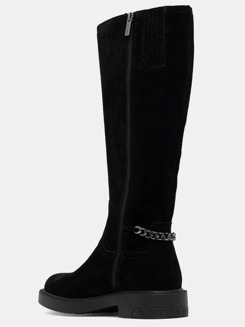 Guess kozaki zamszowe FYONAL2 damskie kolor czarny na płaskim obcasie FLFYN2 LEA11