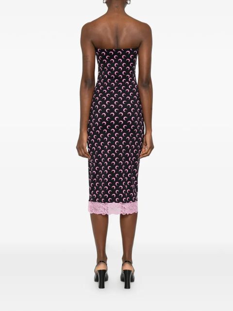 Marine Serre moon-print lace-trim midi dress - Black