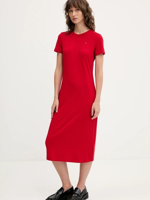 Tommy Jeans sukienka kolor czerwony midi rozkloszowana DW0DW19721 - zdjęcie produktu nr 1