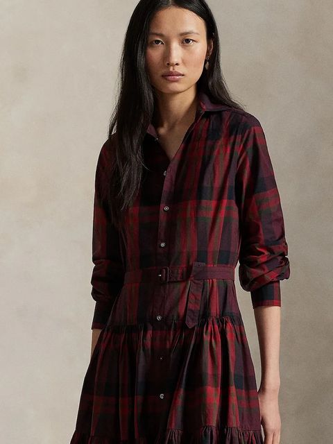 Polo Ralph Lauren sukienka kolor bordowy midi rozkloszowana 211A13260