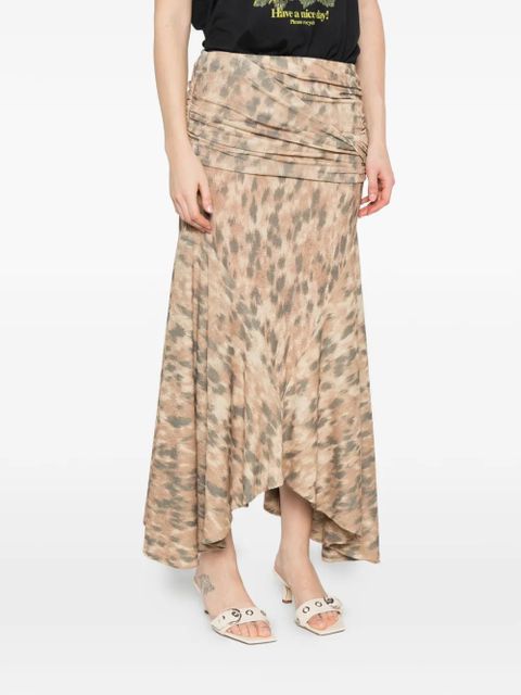 GANNI printed ruched skirt - Neutrals