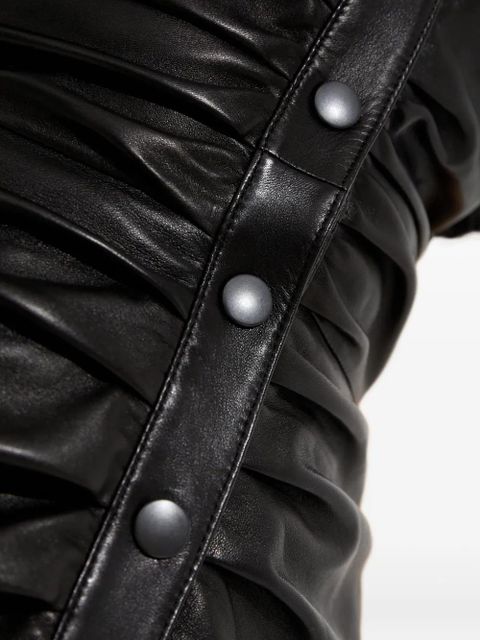ISABEL MARANT Carly button-up ruched leather midi dress - Black - zdjęcie produktu nr 2