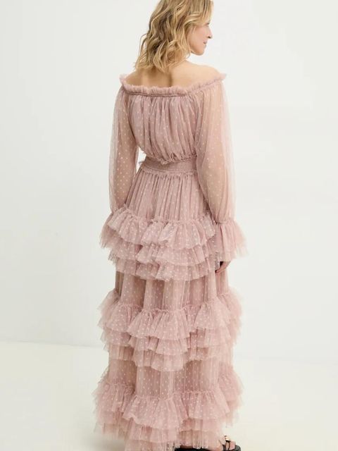 Answear.LAB sukienka kolor beżowy maxi rozkloszowana