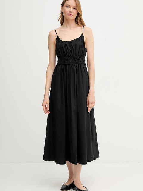 Tommy Hilfiger sukienka bawełniana kolor czarny midi rozkloszowana WW0WW45800 - zdjęcie produktu nr 1