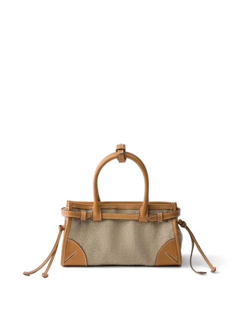 Prada Bonnie small linen and leather handbag - Neutrals