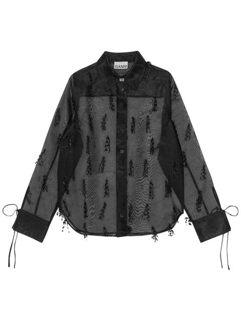 GANNI fringed organza shirt - Black - zdjęcie produktu nr 1