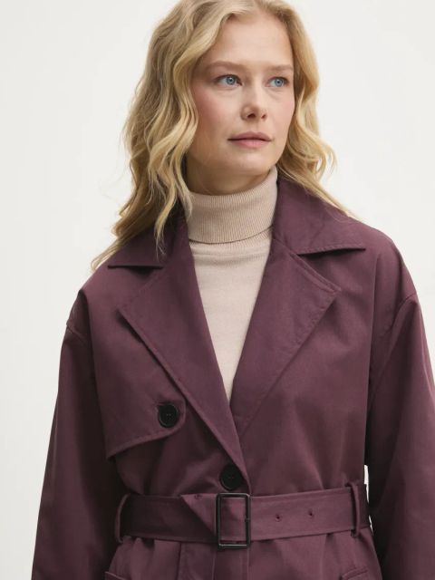 Answear.LAB trencz damski kolor bordowy przejściowy