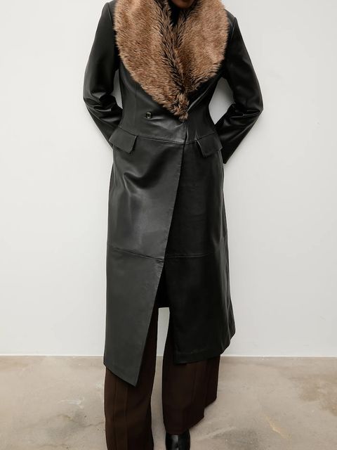 Answear.LAB płaszcz skórzany kolor czarny