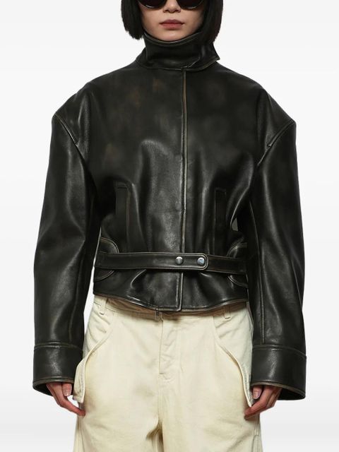 Christopher Esber burnished belted leather jacket - Black