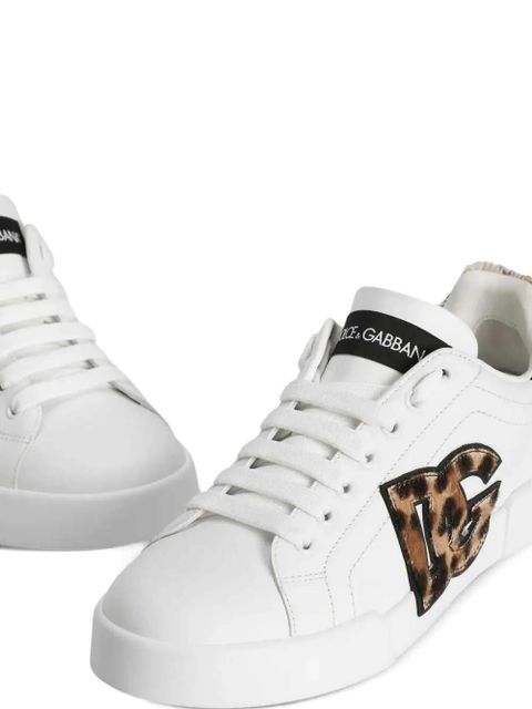 Dolce & Gabbana logo-appliqué leopard sneakers - White