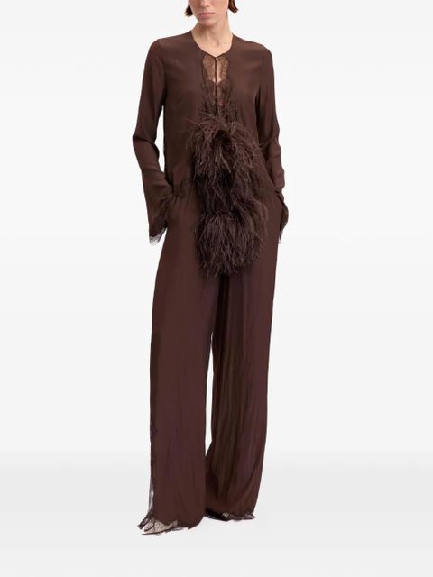 16Arlington Ricci lace-trim satin palazzo pants - Brown - zdjęcie produktu nr 2