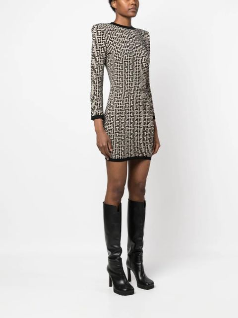Balmain monogram-print wool-blend dress - Neutrals - zdjęcie produktu nr 2