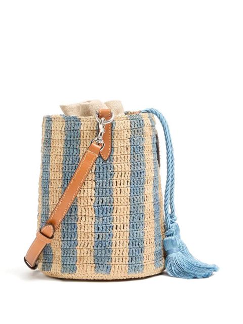 Valentino Garavani small striped raffia bucket bag - Neutrals