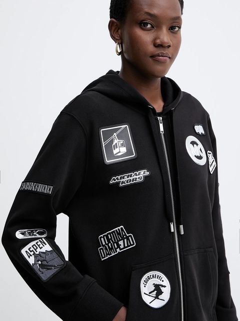 MICHAEL Michael Kors bluza bawełniana damska kolor czarny z kapturem z aplikacją MF551WQ4MY