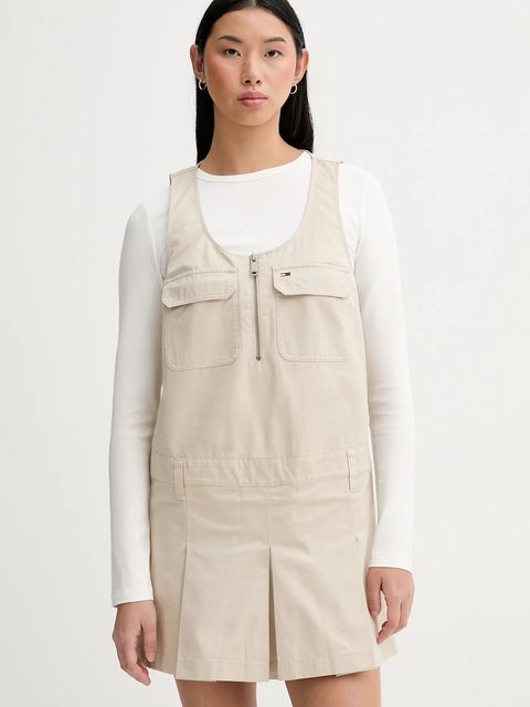 Tommy Jeans sukienka bawełniana kolor beżowy mini rozkloszowana DW0DW21949 - zdjęcie produktu nr 1