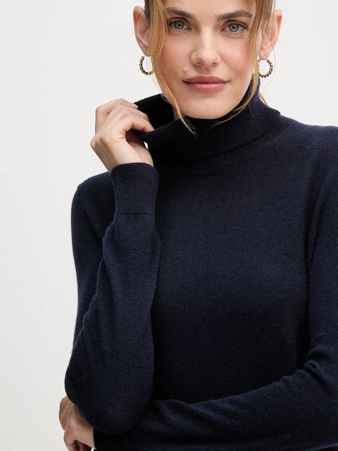 United Colors of Benetton sweter kaszmirowy kolor granatowy lekki z golfem 1033D202D