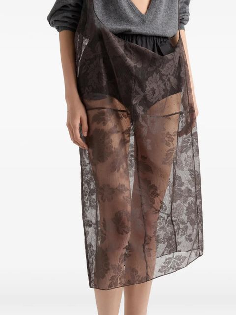 Prada chantilly lace midi-skirt with suspender straps - Brown