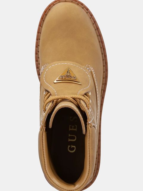 Guess workery LEAVEY damskie kolor brązowy na płaskim obcasie FLTLVY ELE10