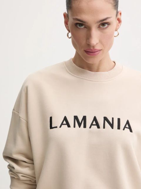 La Mania bluza bawełniana damska kolor beżowy z aplikacją CHILL