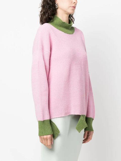 Marni asymmetric raw-edge ribbed jumper - Pink