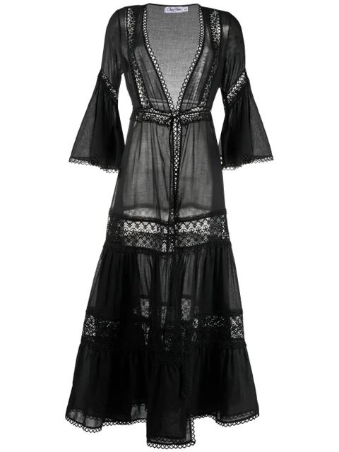 Charo Ruiz Ibiza floral-lace embroidered V-neck dress - Black - zdjęcie produktu nr 1