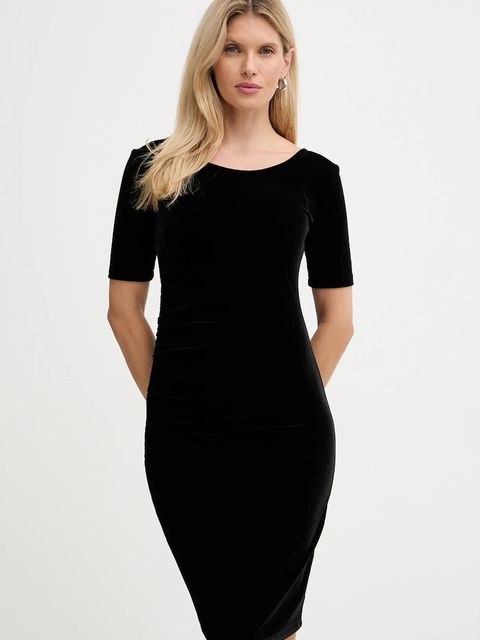 Armani Exchange sukienka welurowa kolor czarny mini dopasowana XW001300 AF16147 - zdjęcie produktu nr 1