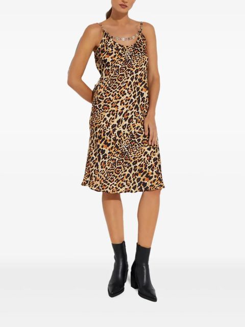 Rabanne chain-detail leopard-print midi dress - Brown - zdjęcie produktu nr 1