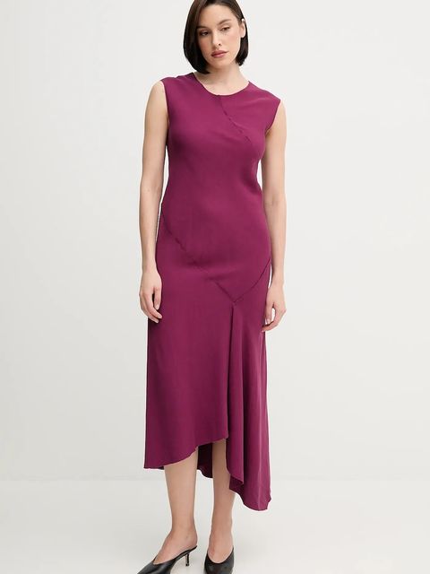Hoss Intropia sukienka z domieszką lnu kolor fioletowy midi prosta 8229107 - zdjęcie produktu nr 1