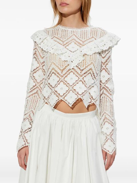 Self-Portrait guipure-lace ruffled top - White - zdjęcie produktu nr 1
