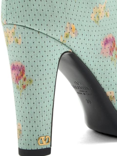 Valentino Garavani Hotty feather-trim floral-print boots - Blue