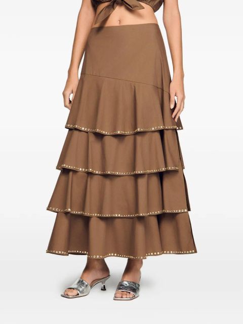 SANDRO midi crystal-embellished A-line skirt - Brown