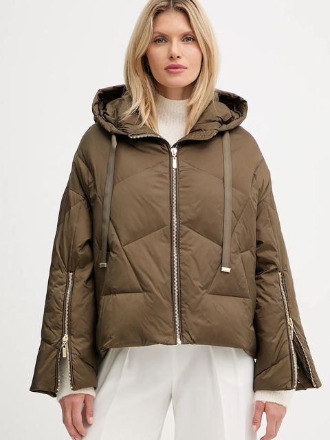 Twinset kurtka puchowa kolor zielony zimowa oversize 252TT2060