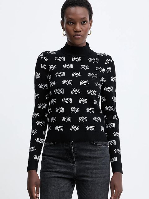 MICHAEL Michael Kors sweter damski kolor czarny lekki z półgolfem MF561COK0M - zdjęcie produktu nr 1