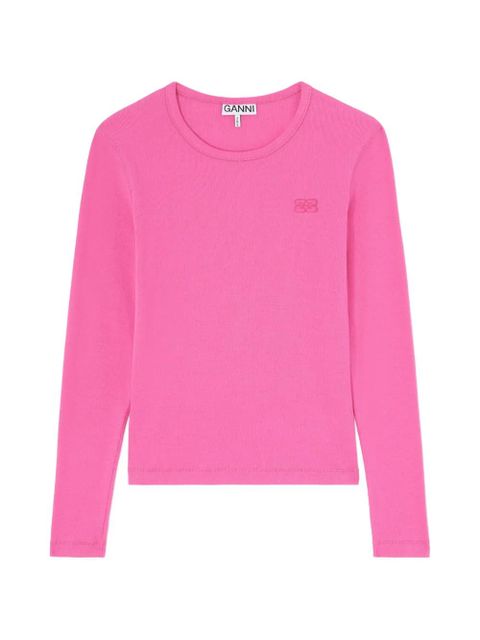 GANNI logo-embroidered long-sleeve T-shirt - Pink - zdjęcie produktu nr 1