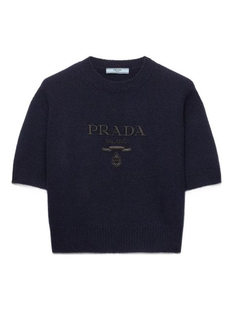 Prada logo-embroidered crew-neck knitwear - Blue - zdjęcie produktu nr 1