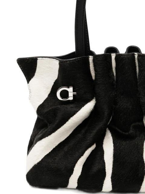 Ferragamo animal-printed calf hair shoulder bag - Black