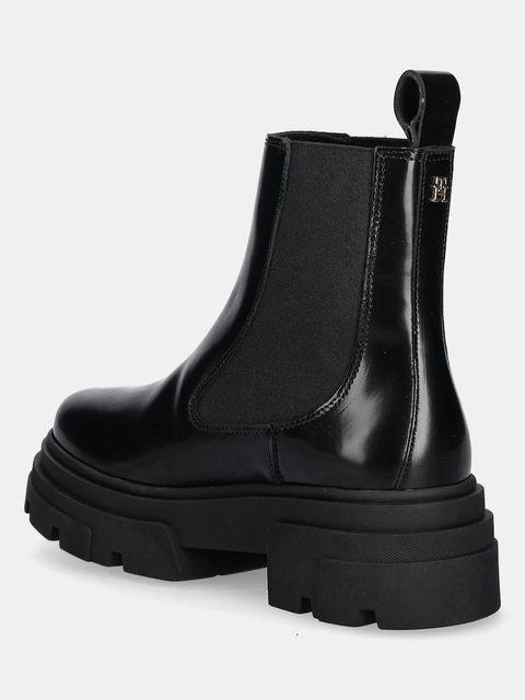 Tommy Hilfiger sztyblety skórzane TH SHINY LEATHER CHELSEA damskie kolor czarny na platformie lekko ocieplone FW0FW09042 - zdjęcie produktu nr 2