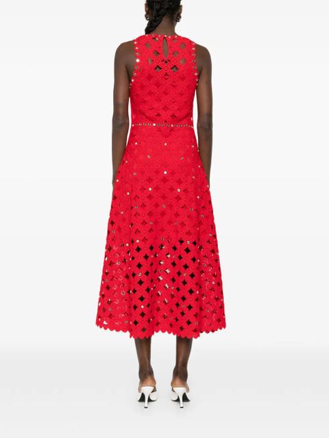 Maje scalloped-detail openwork midi dress - Red