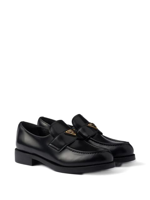 Prada leather triangle-logo loafers - Black