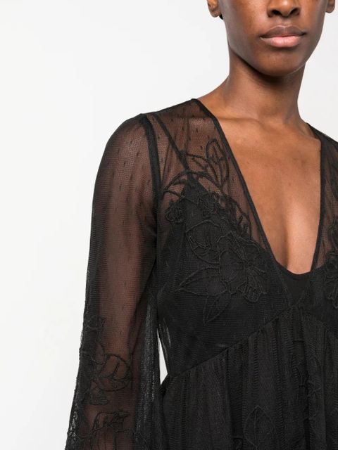 TWINSET layered lace flared dress - Black