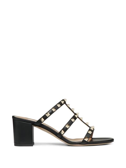 Valentino Garavani Rockstud calfskin leather slide sandal 60 mm - Black - zdjęcie produktu nr 1