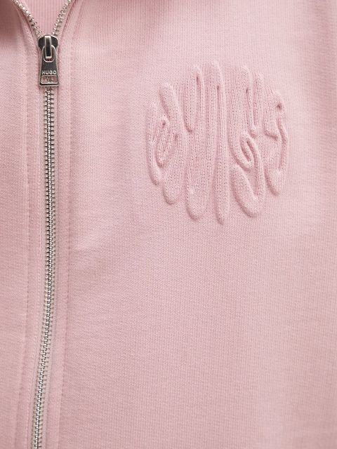 Hugo Blue bluza bawełniana damska kolor różowy z kapturem z aplikacją 50553980