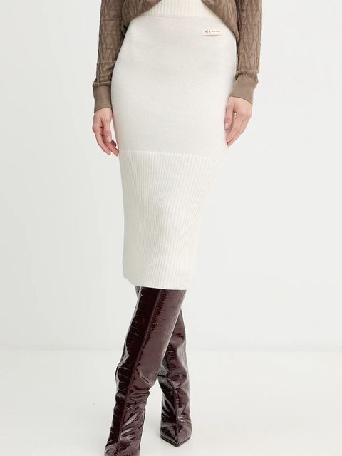 Armani Exchange spódnica z dodatkiem wełny kolor beżowy midi ołówkowa XW001309 AF13774 - zdjęcie produktu nr 1