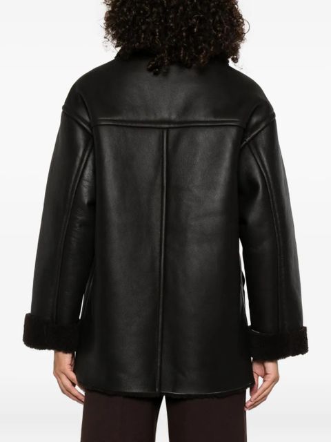 SANDRO leather short coat - Black