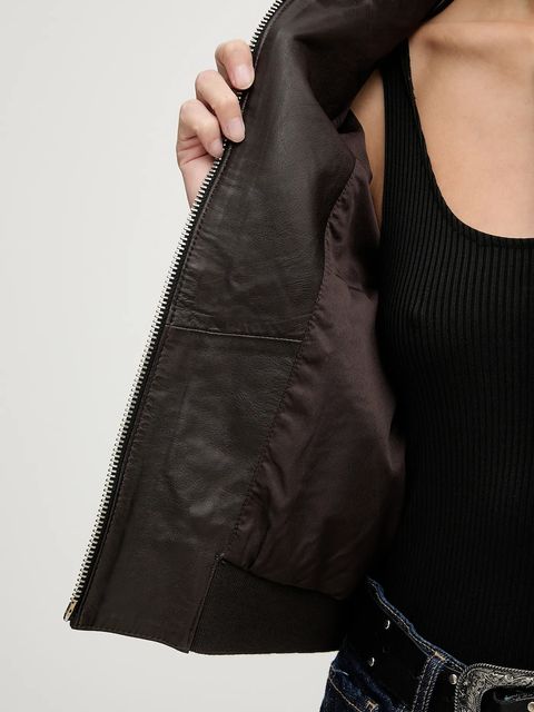 AllSaints kurtka skórzana ORTEN BOMBER JACKET damska kolor bordowy W072LB